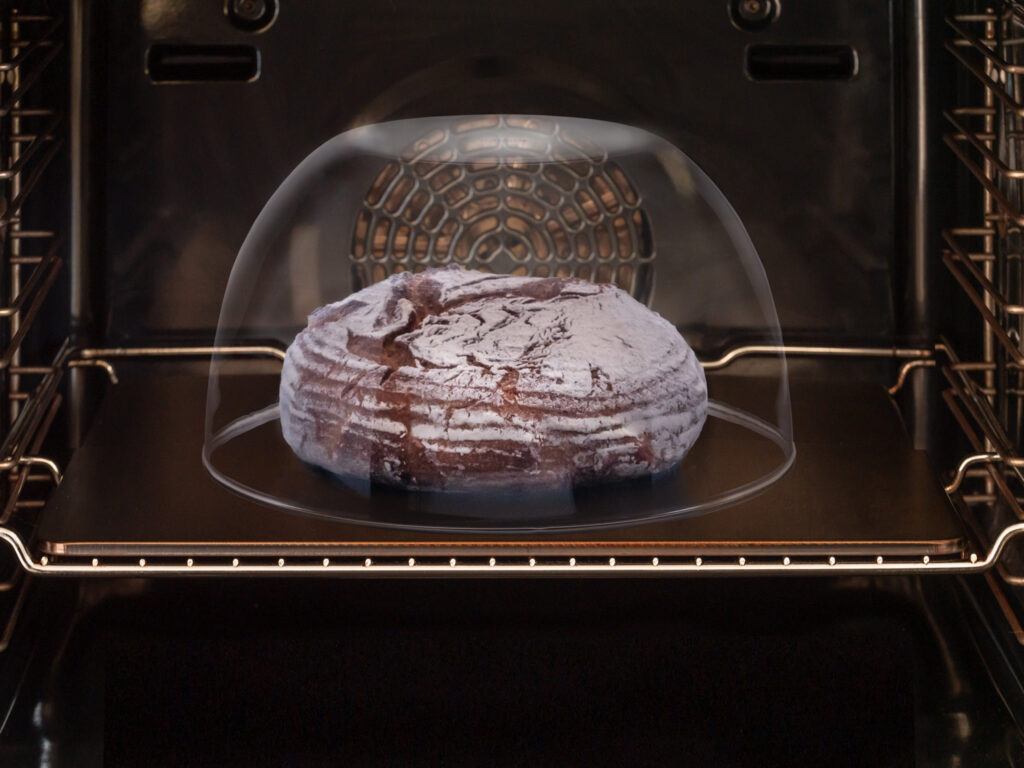 Schwaden im Backofen mit Brotbackstahl und Glaskuppel.
Im Auftrag von Pixel &Co.und Kooperation mit Brotbackstahl.de
©Axel Collein | Produkt-Fotografie